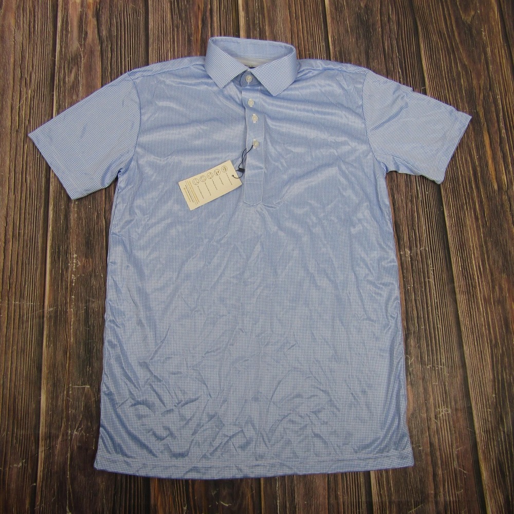 Collars & Co Polo Shirt Mens Small Blue Check Dress Collar Golf Performance